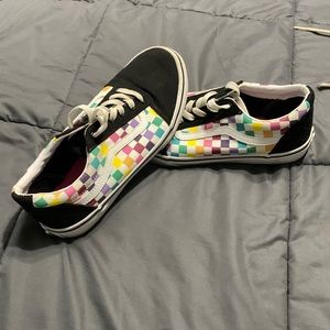 GUC Vans Old Skool Rainbow checkerboard skate shoes